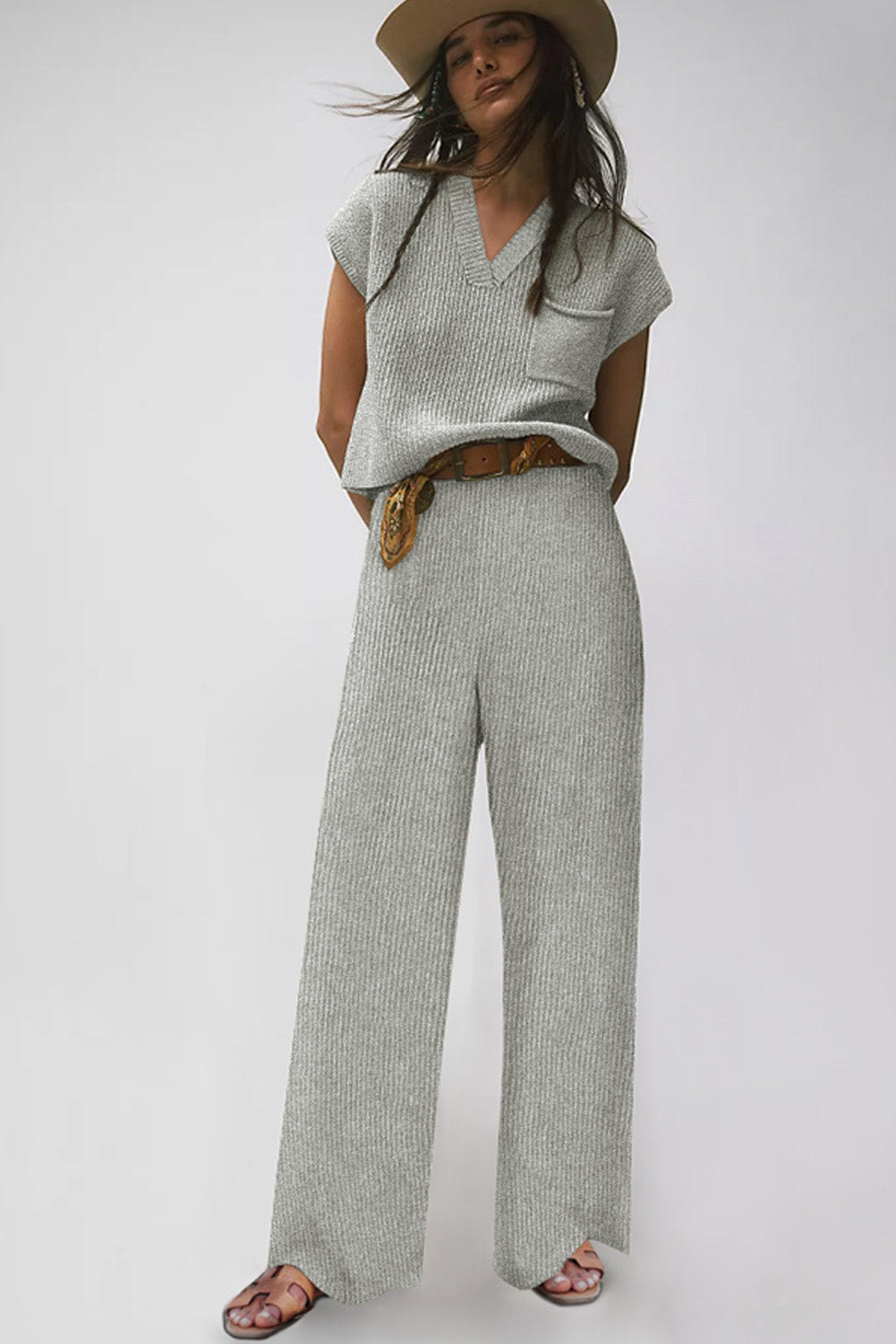 Knitted V Neck Sweater & Casual Pants Set | Cozy Fashion