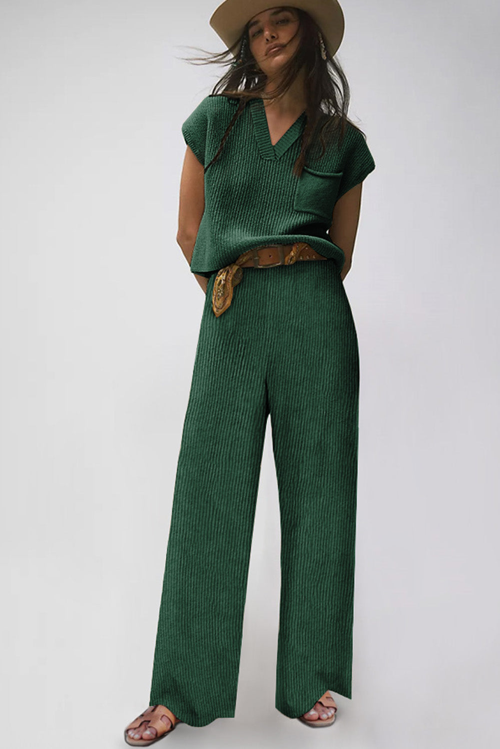 Knitted V Neck Sweater & Casual Pants Set | Cozy Fashion