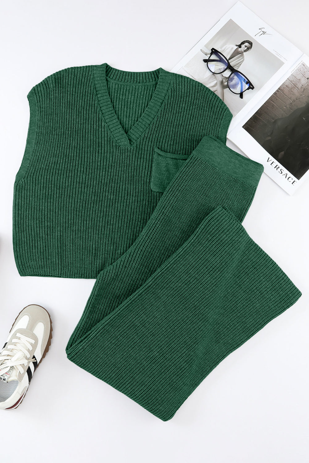 Knitted V Neck Sweater & Casual Pants Set | Cozy Fashion