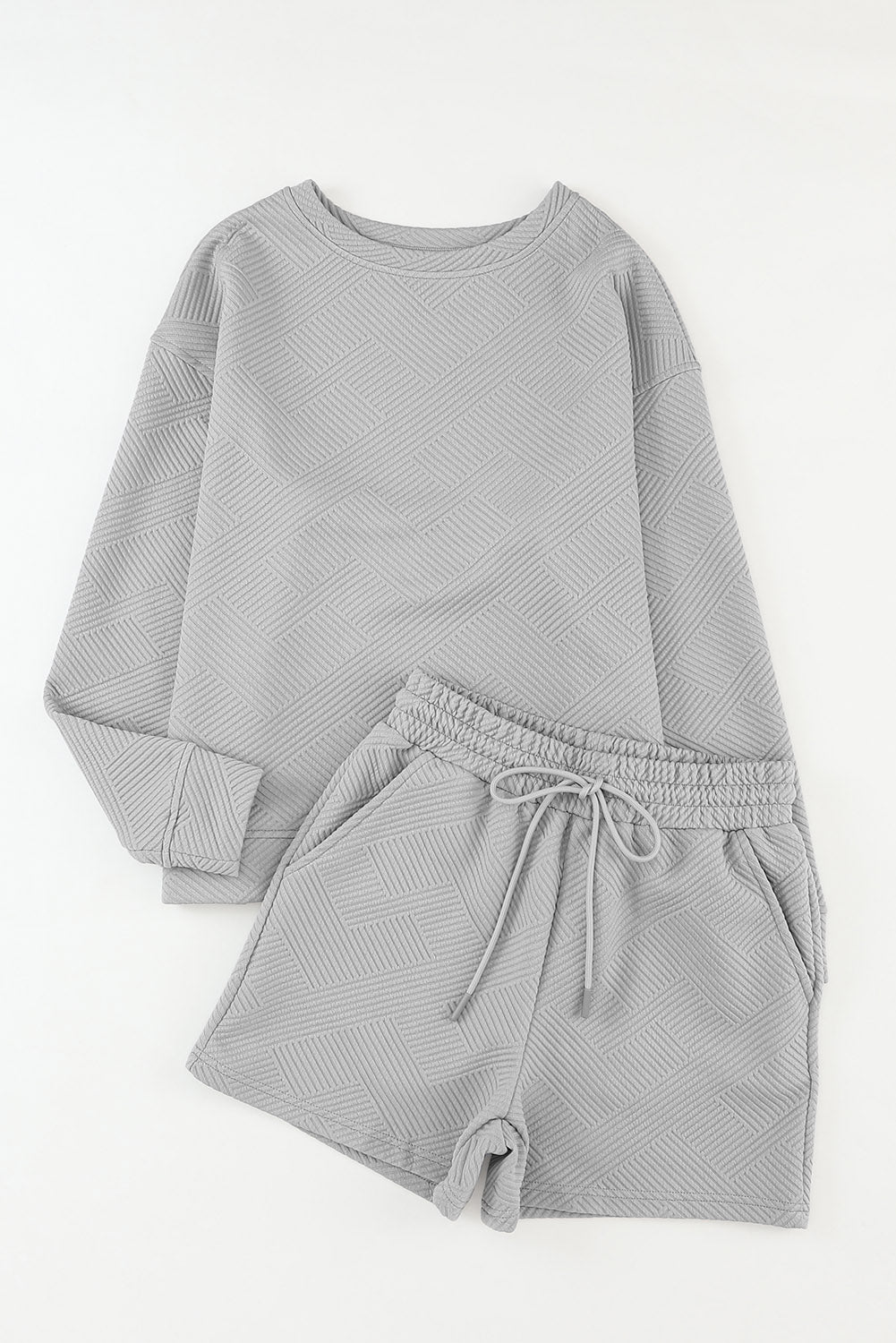 Textured Long Sleeve Top & Drawstring Shorts Set | Sophisticated Loungewear