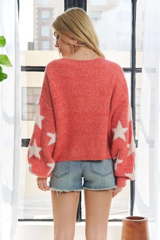 ADORA Star Contrast Round Neck Sweater - Cashmere Daisy