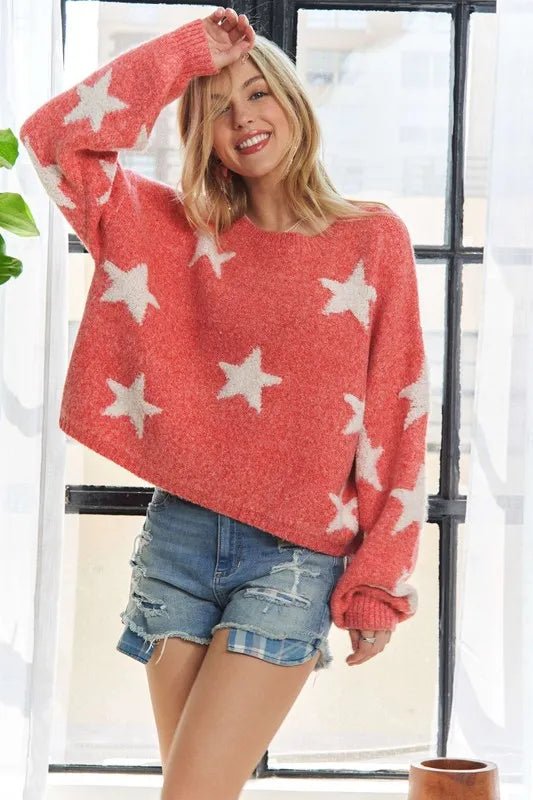 ADORA Star Contrast Round Neck Sweater - Cashmere Daisy