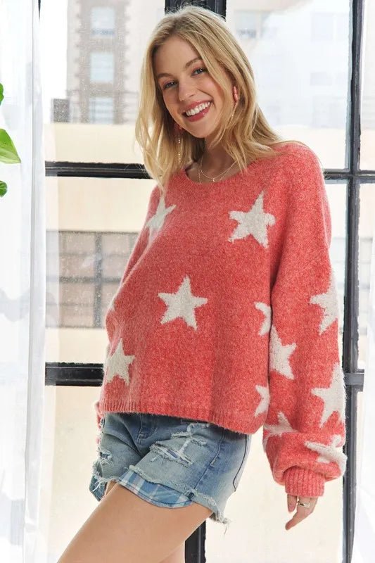 ADORA Star Contrast Round Neck Sweater - Cashmere Daisy