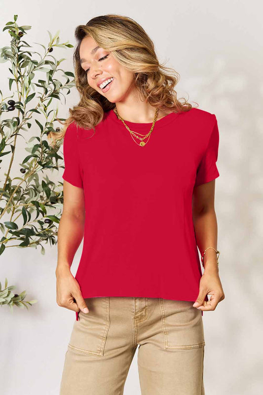 Basic Bae Full Size Round Neck Tee – Everyday Short Sleeve Essentia - Cashmere Daisy