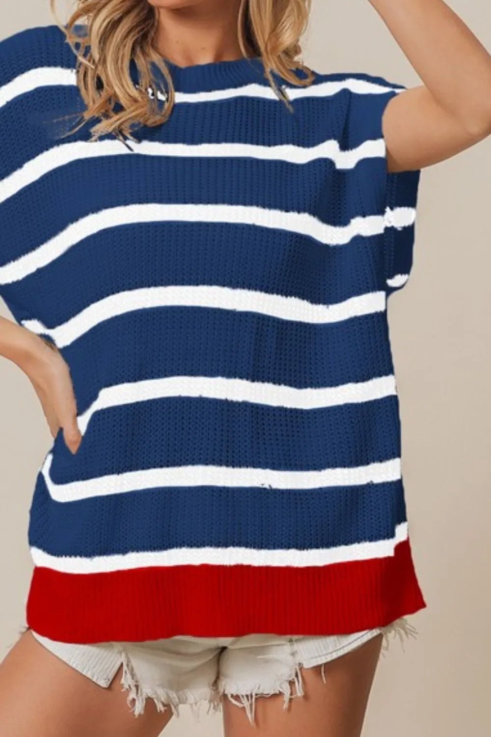 BiBi Stripe Drop Shoulder Sweater – Navy/White/Red - Cashmere Daisy