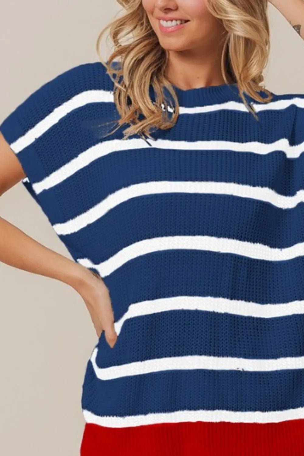 BiBi Stripe Drop Shoulder Sweater – Navy/White/Red - Cashmere Daisy