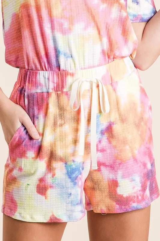 BiBi Tie Dye French Terry Casual Shorts – Pink Multi - Cashmere Daisy