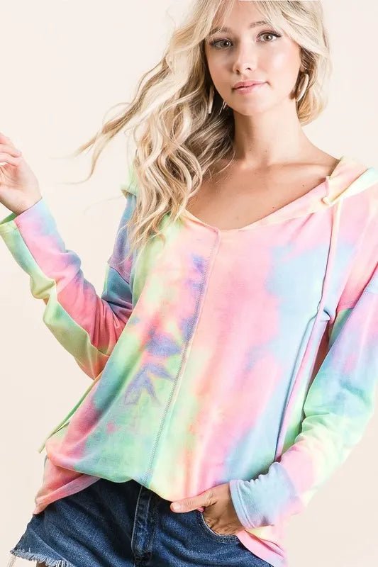 BiBi Tie Dye Terry Long Sleeve Hoodie – Pastel Tie Dye - Cashmere Daisy