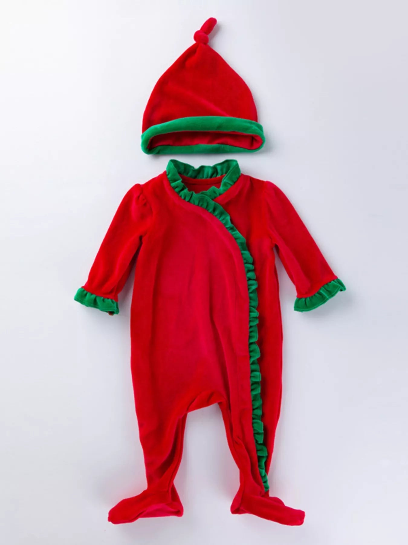 Children's Christmas Velvet One - Piece with Hat - Cashmere Daisy