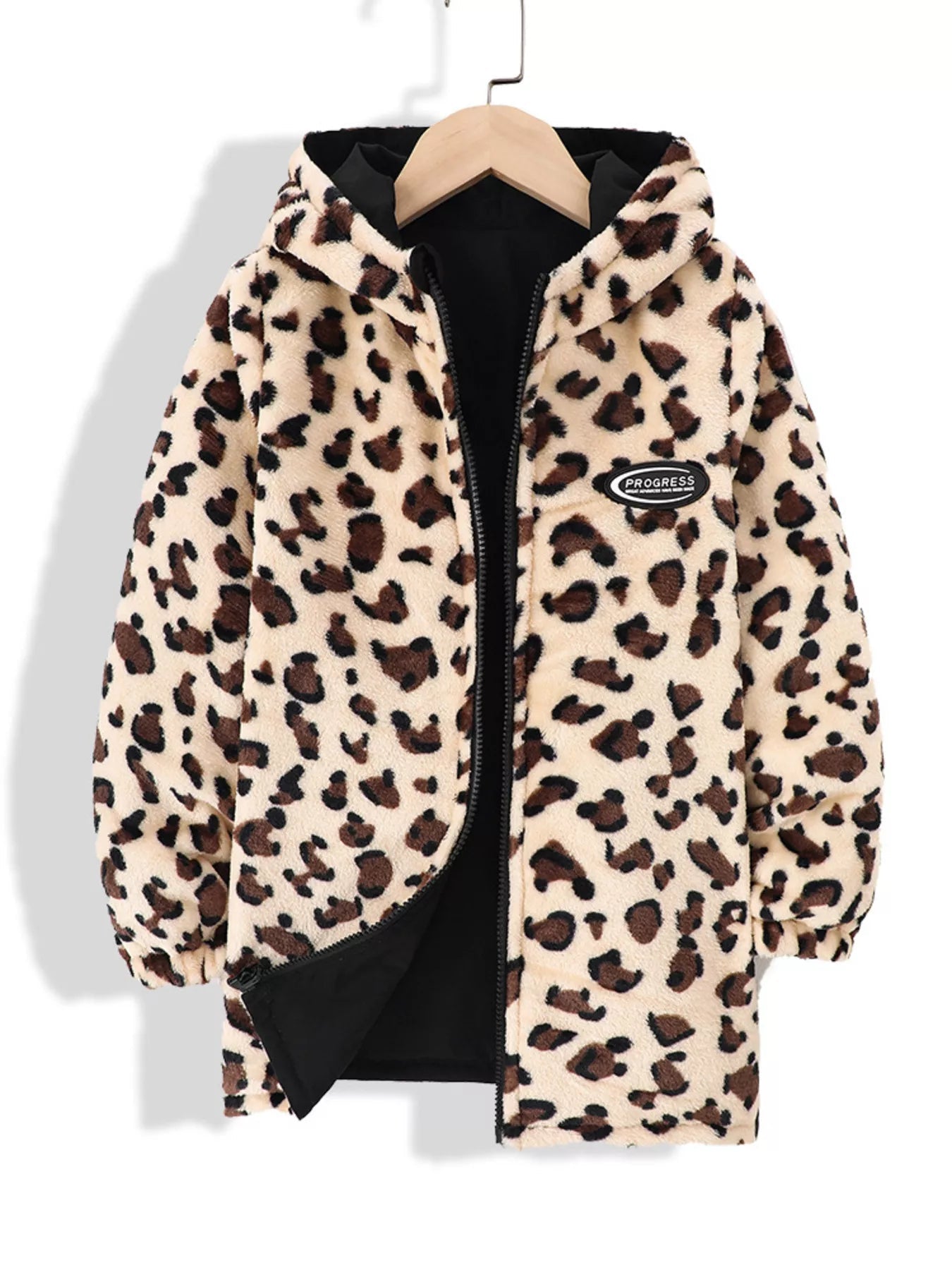 Children’s Hooded Leopard Lined Warm Jacket - Cashmere Daisy