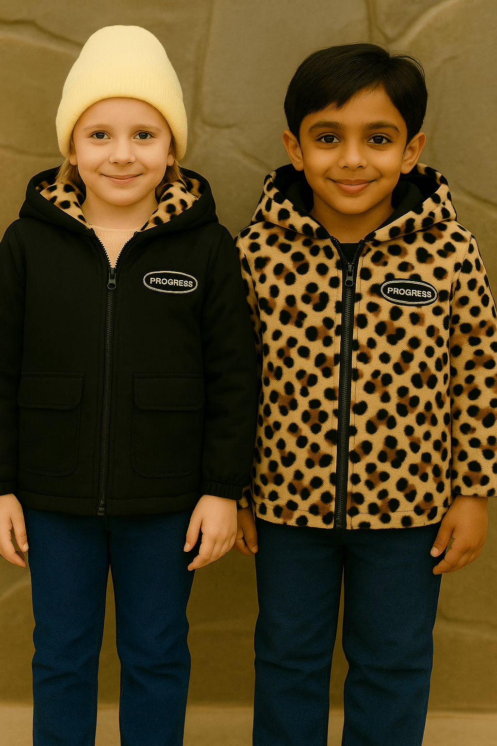 Children’s Hooded Leopard Lined Warm Jacket - Cashmere Daisy