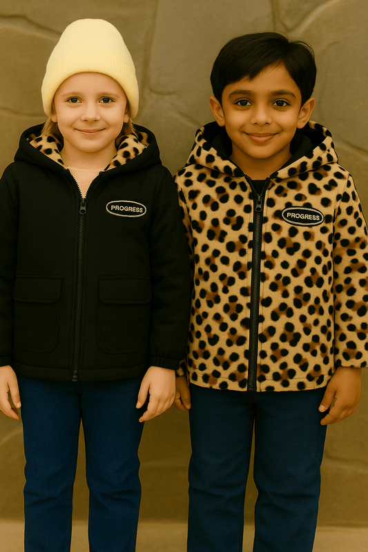Children’s Hooded Leopard Lined Warm Jacket - Cashmere Daisy