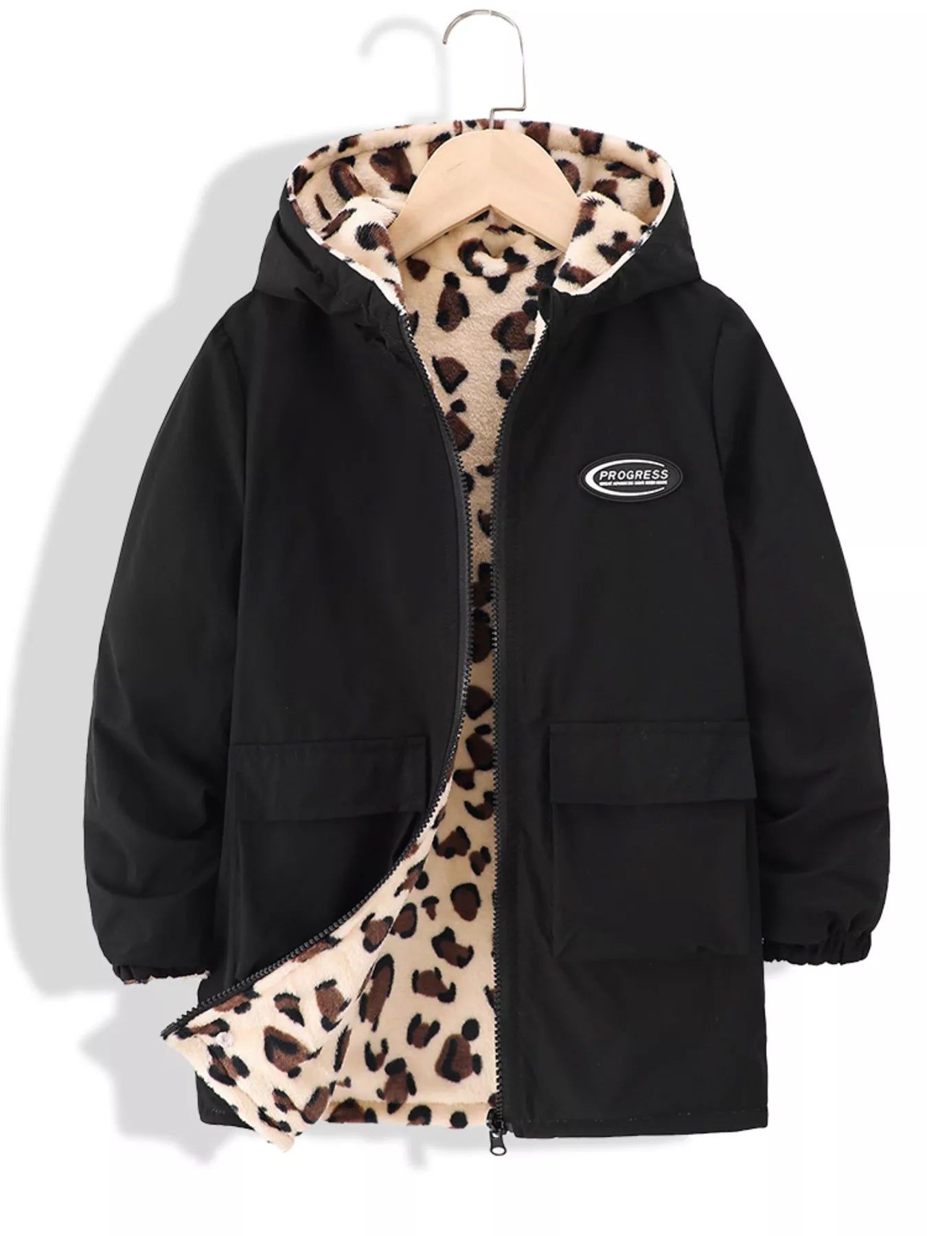 Children’s Hooded Leopard Lined Warm Jacket - Cashmere Daisy