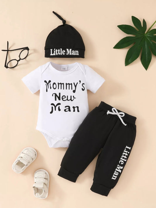Children's Mommy's New Man Bodysuit and Pants Set with Hat - Cashmere Daisy