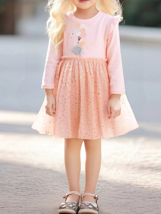 Children's Rabbit Long Sleeve Tulle Dress - Cashmere Daisy