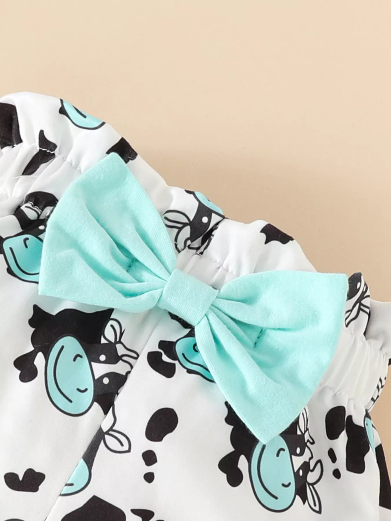Children's Ruffled Cow Bodysuit and Shorts Set with Headband - Cashmere Daisy