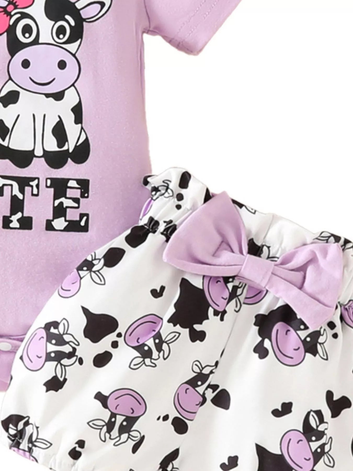 Children's Ruffled Cow Bodysuit and Shorts Set with Headband - Cashmere Daisy