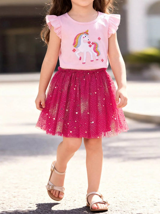 Children's Unicorn Rainbow Tulle Dress Set - Cashmere Daisy