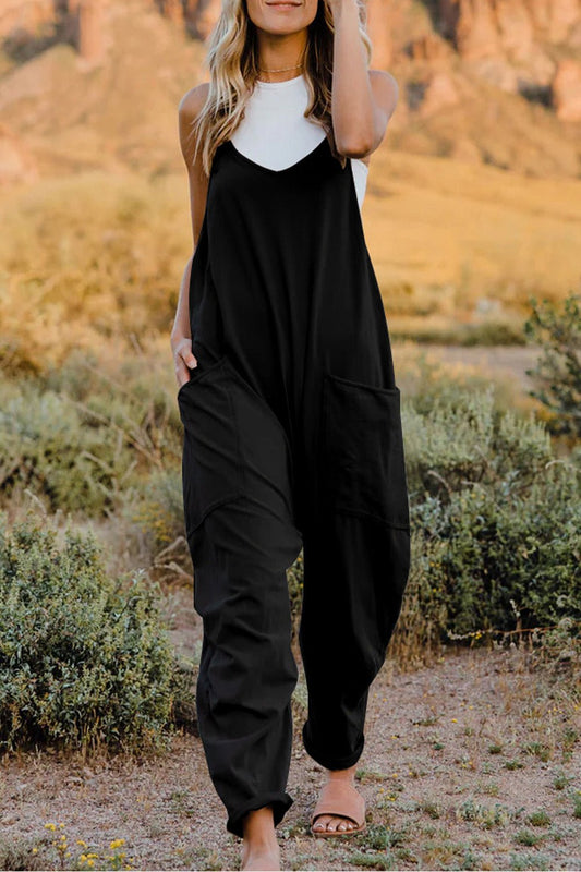 Double Take Sleeveless V - Neck Jumpsuit with Pockets – Full Size Fit - Cashmere Daisy