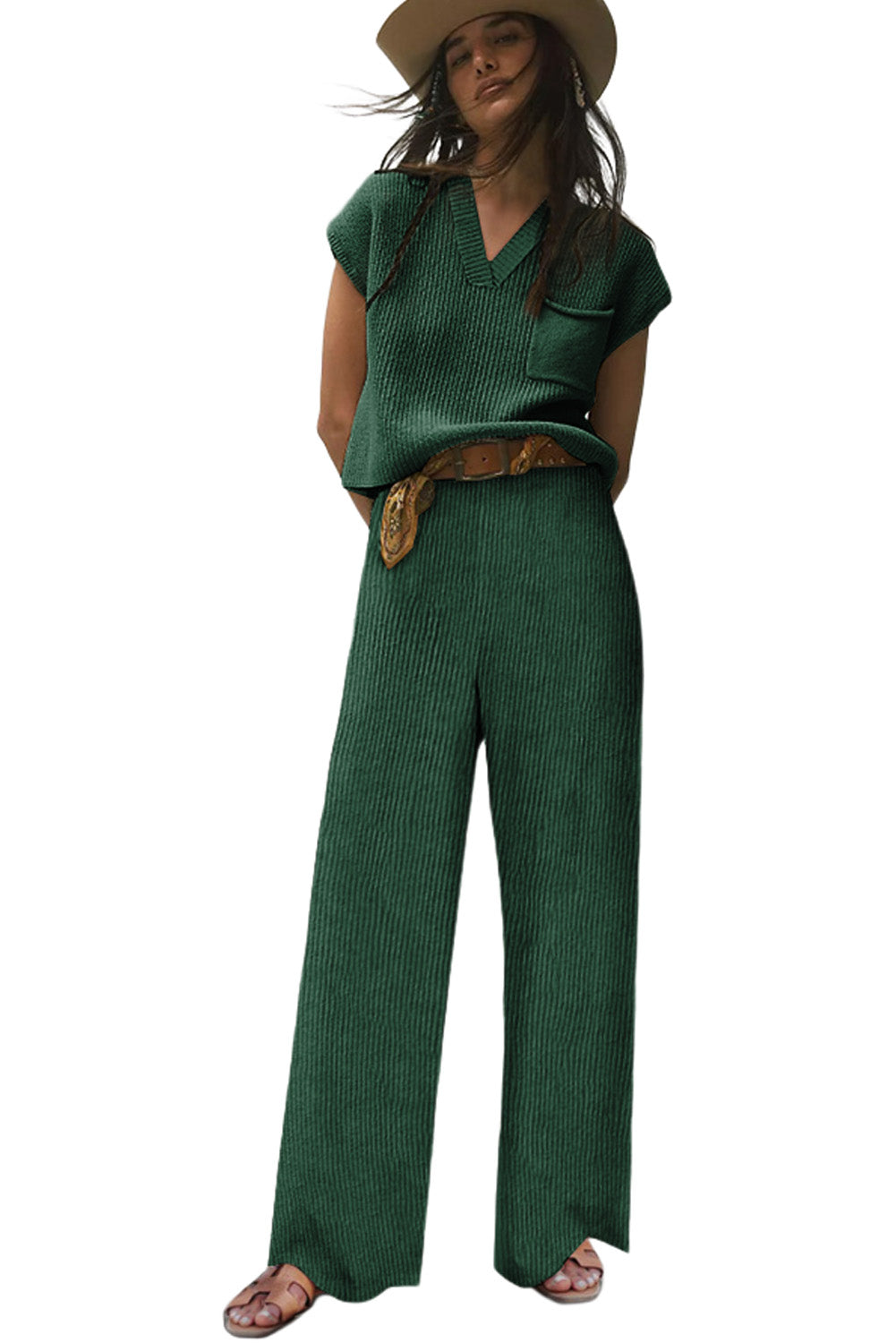 Knitted V Neck Sweater & Casual Pants Set | Cozy Fashion