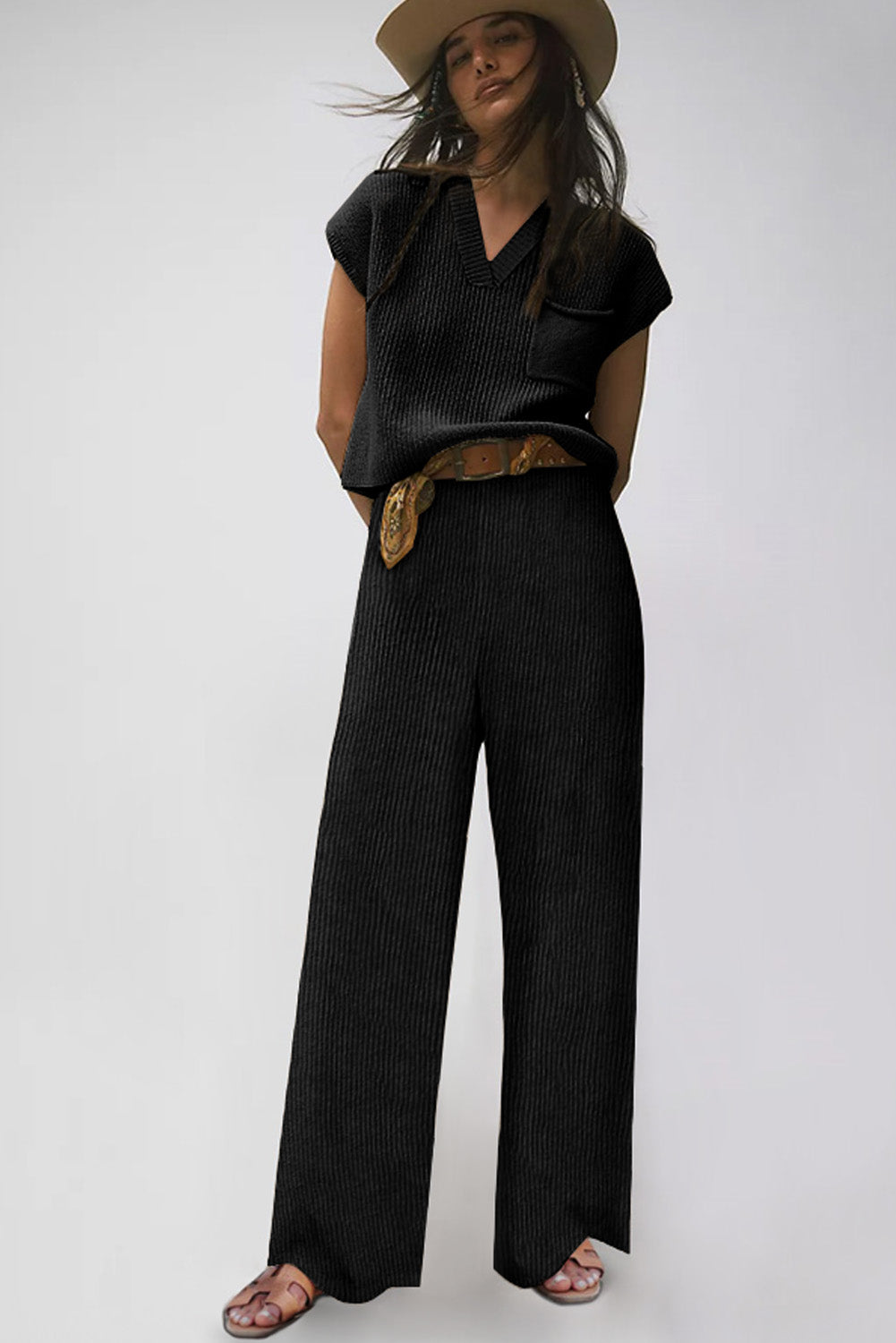 Knitted V Neck Sweater & Casual Pants Set | Cozy Fashion