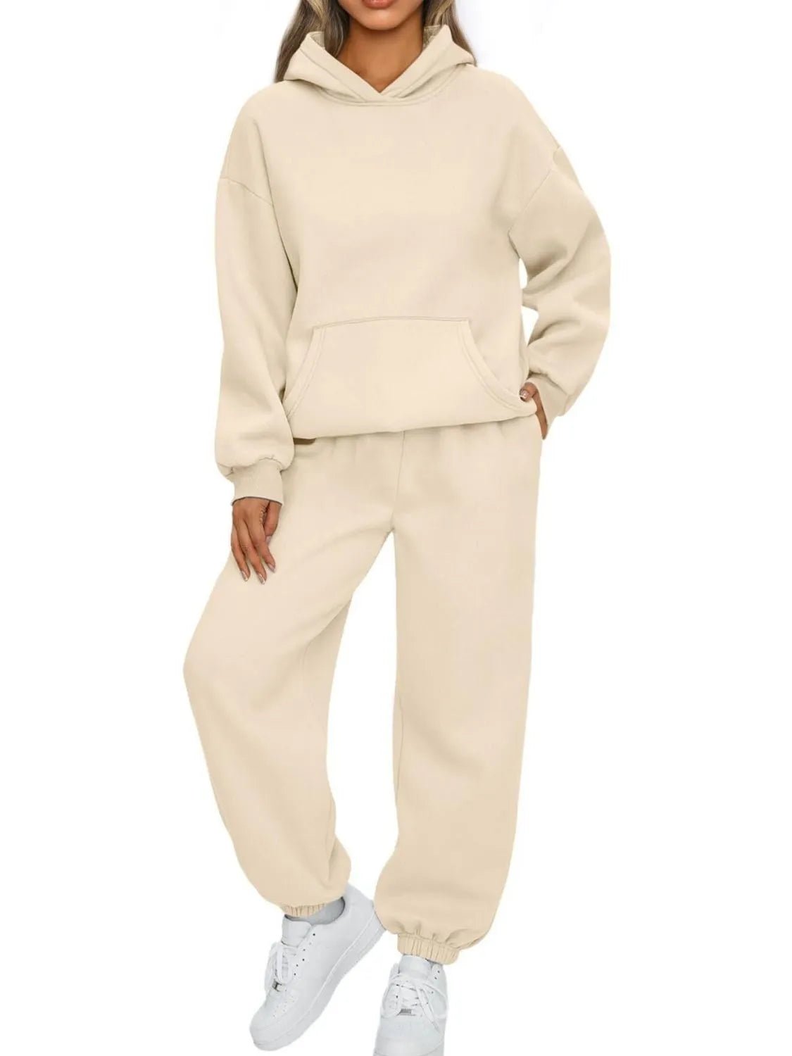 Full Size Kangaroo Pocket Hoodie and Joggers Set Plus Size - Cashmere Daisy