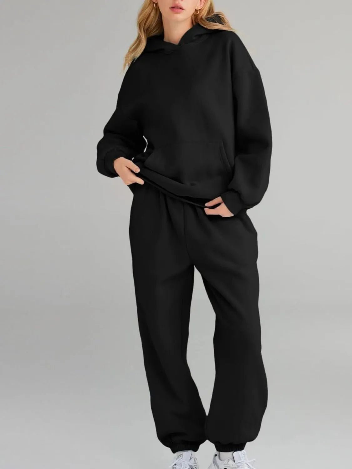 Full Size Kangaroo Pocket Hoodie and Joggers Set Plus Size - Cashmere Daisy