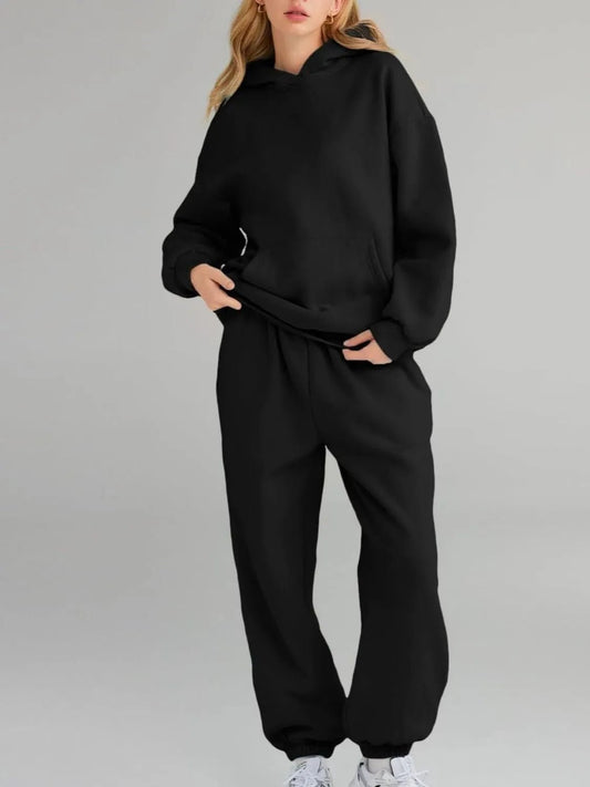 Full Size Kangaroo Pocket Hoodie and Joggers Set Plus Size - Cashmere Daisy