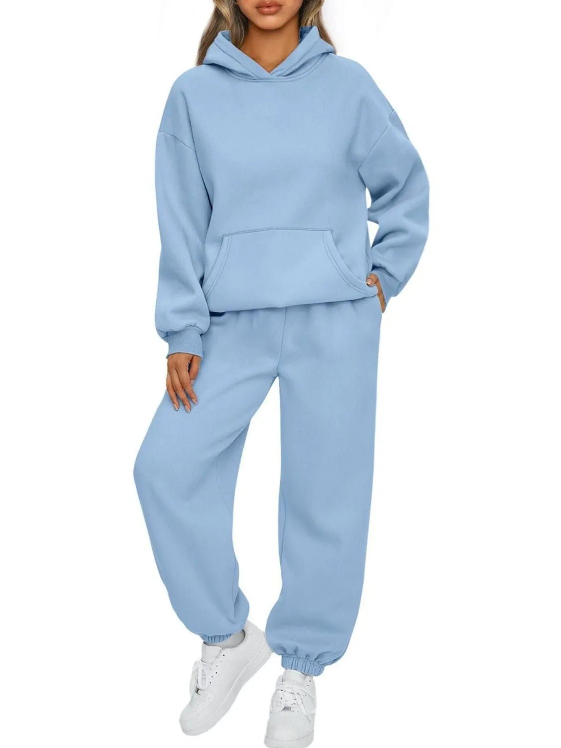 Full Size Kangaroo Pocket Hoodie and Joggers Set Plus Size - Cashmere Daisy