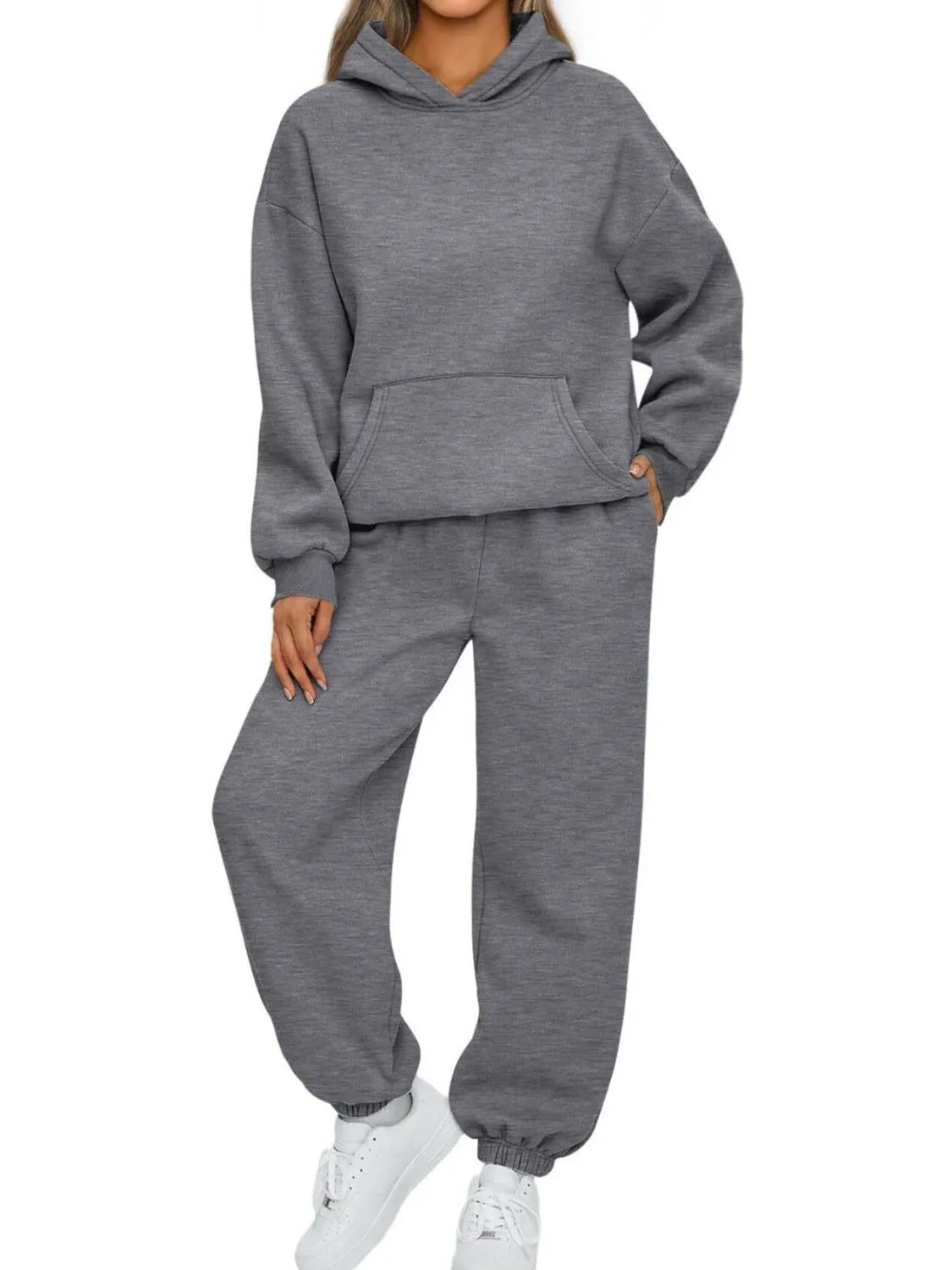 Full Size Kangaroo Pocket Hoodie and Joggers Set Plus Size - Cashmere Daisy