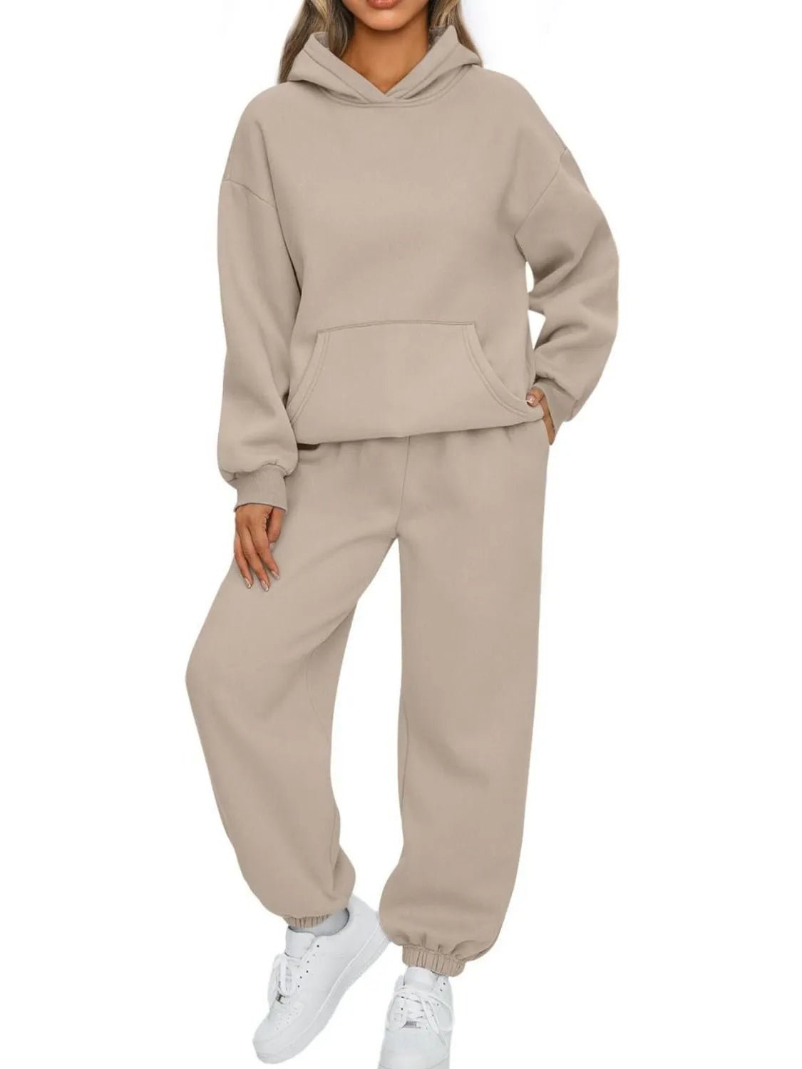 Full Size Kangaroo Pocket Hoodie and Joggers Set Plus Size - Cashmere Daisy