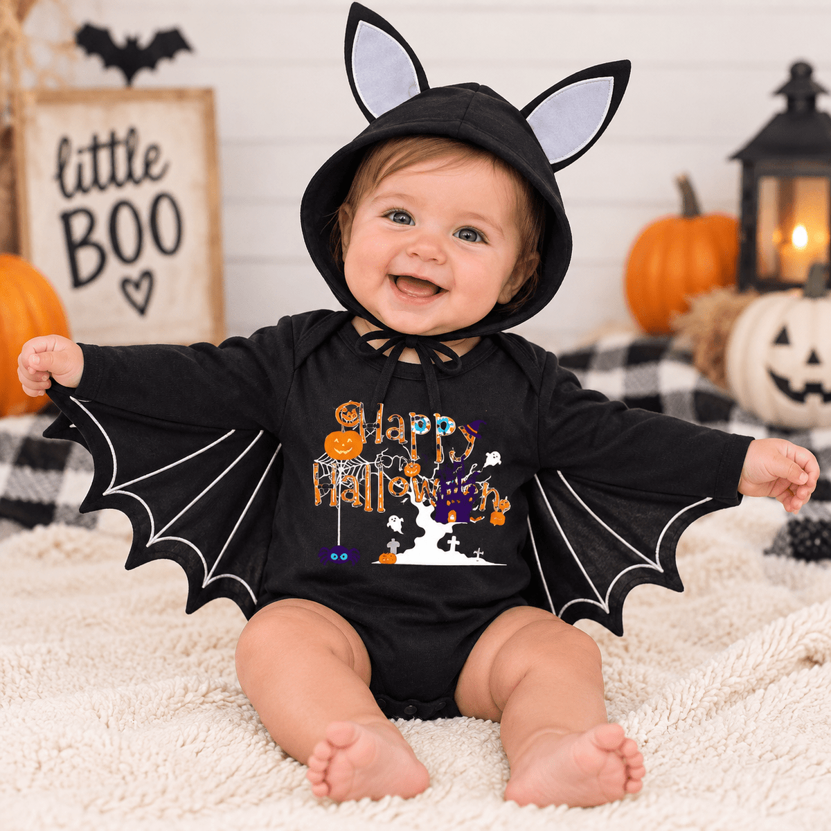 Halloween Little Boo Bat Wing Bodysuit & Hat Costume Set 🦇🎃 - Cashmere Daisy