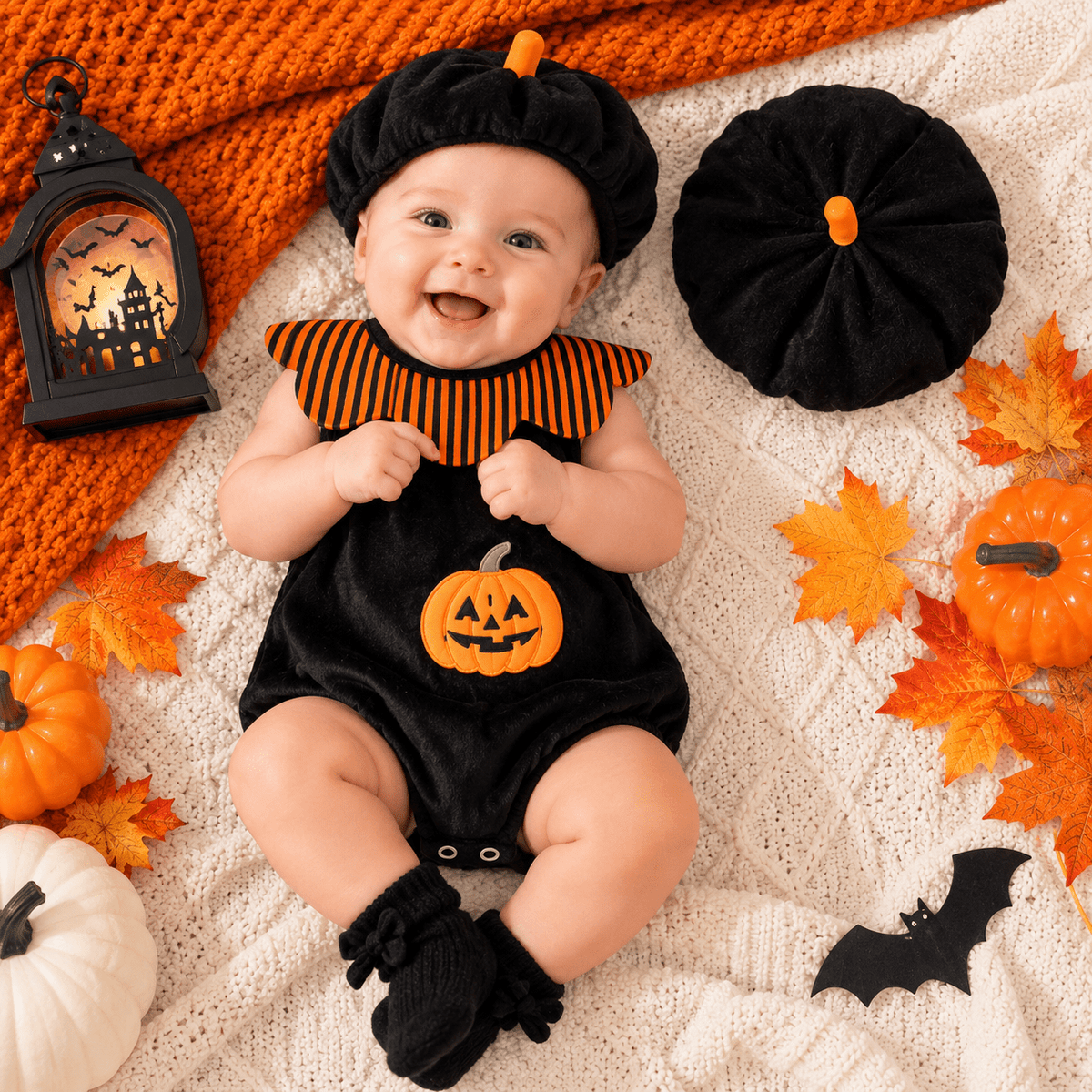 Halloween Little Boo Romper & Beret Set - Cashmere Daisy