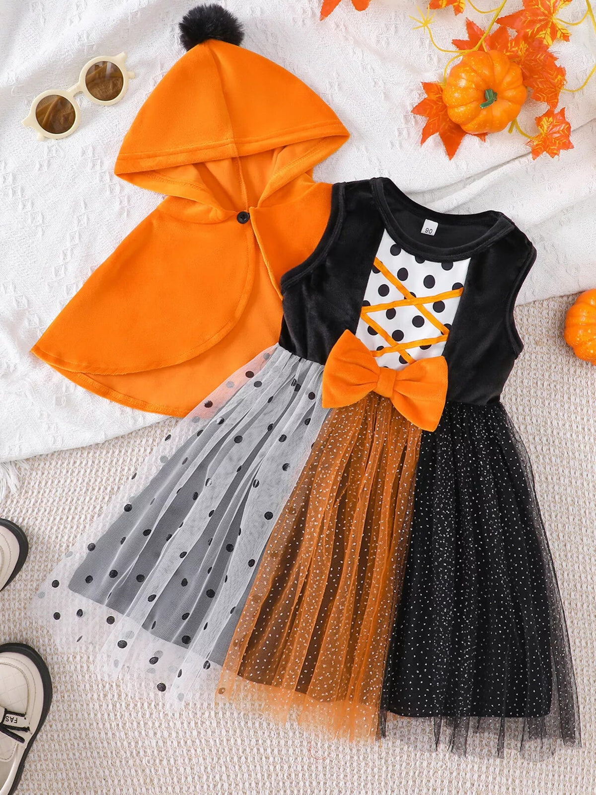Halloween Little Pumpkin Orange Tulle Dress & Hooded Cape Set 🎃🧡 - Cashmere Daisy