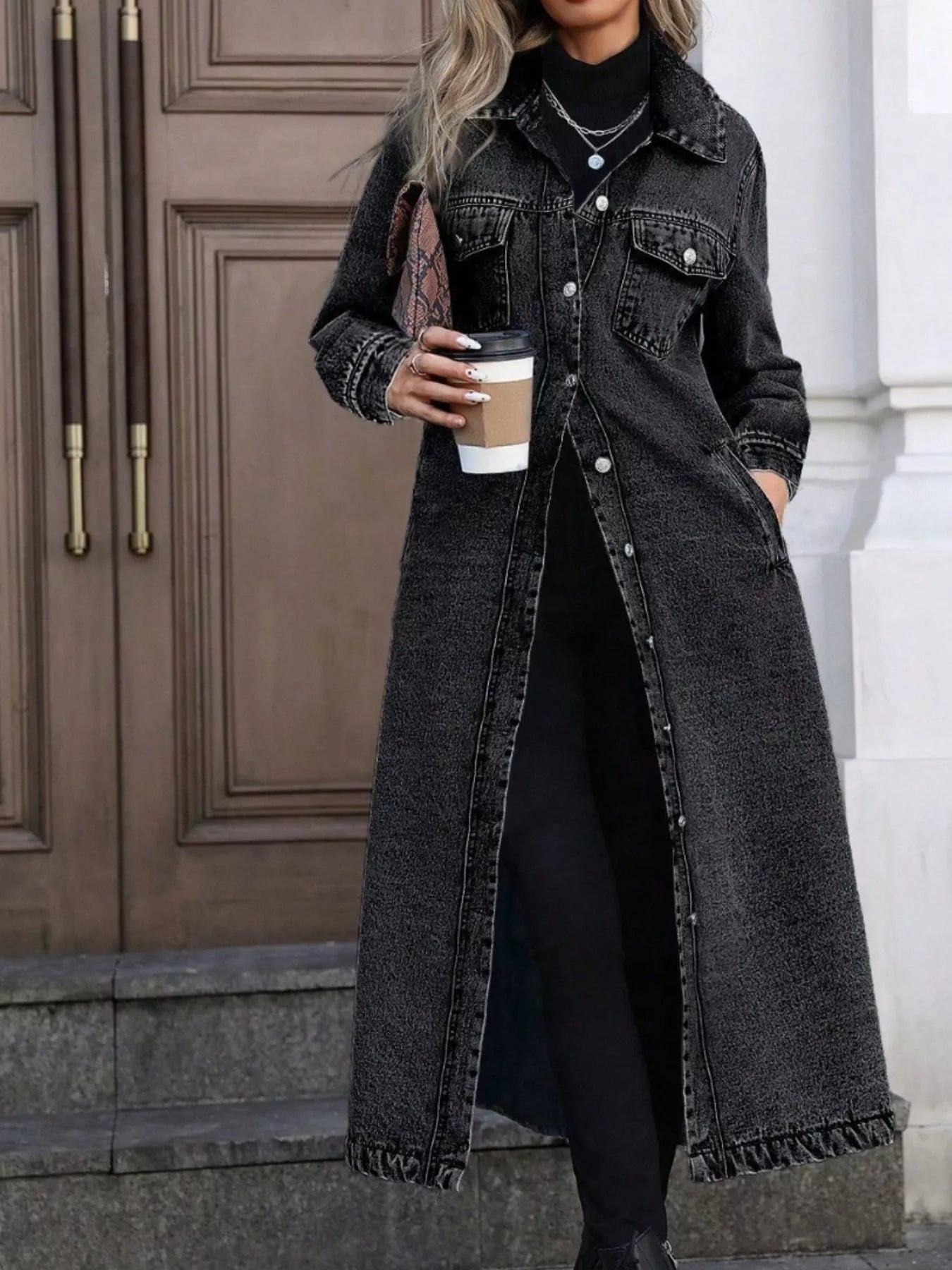 Longline Button - Front Denim Jacket - Cashmere Daisy