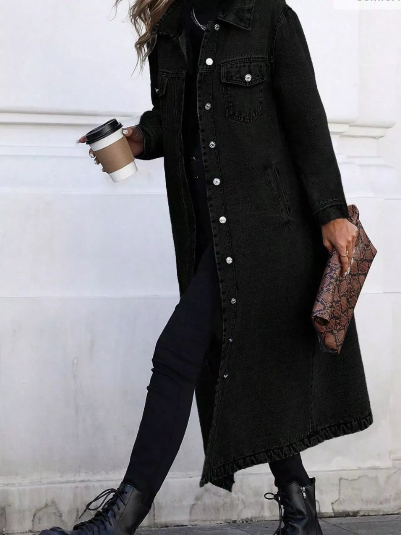 Longline Button - Front Denim Jacket - Cashmere Daisy