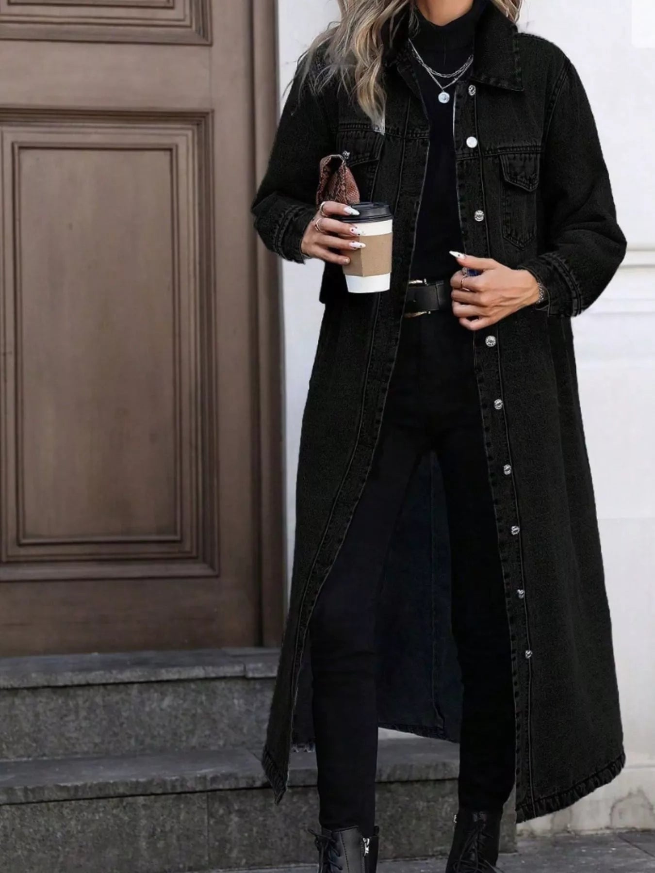 Longline Button - Front Denim Jacket - Cashmere Daisy