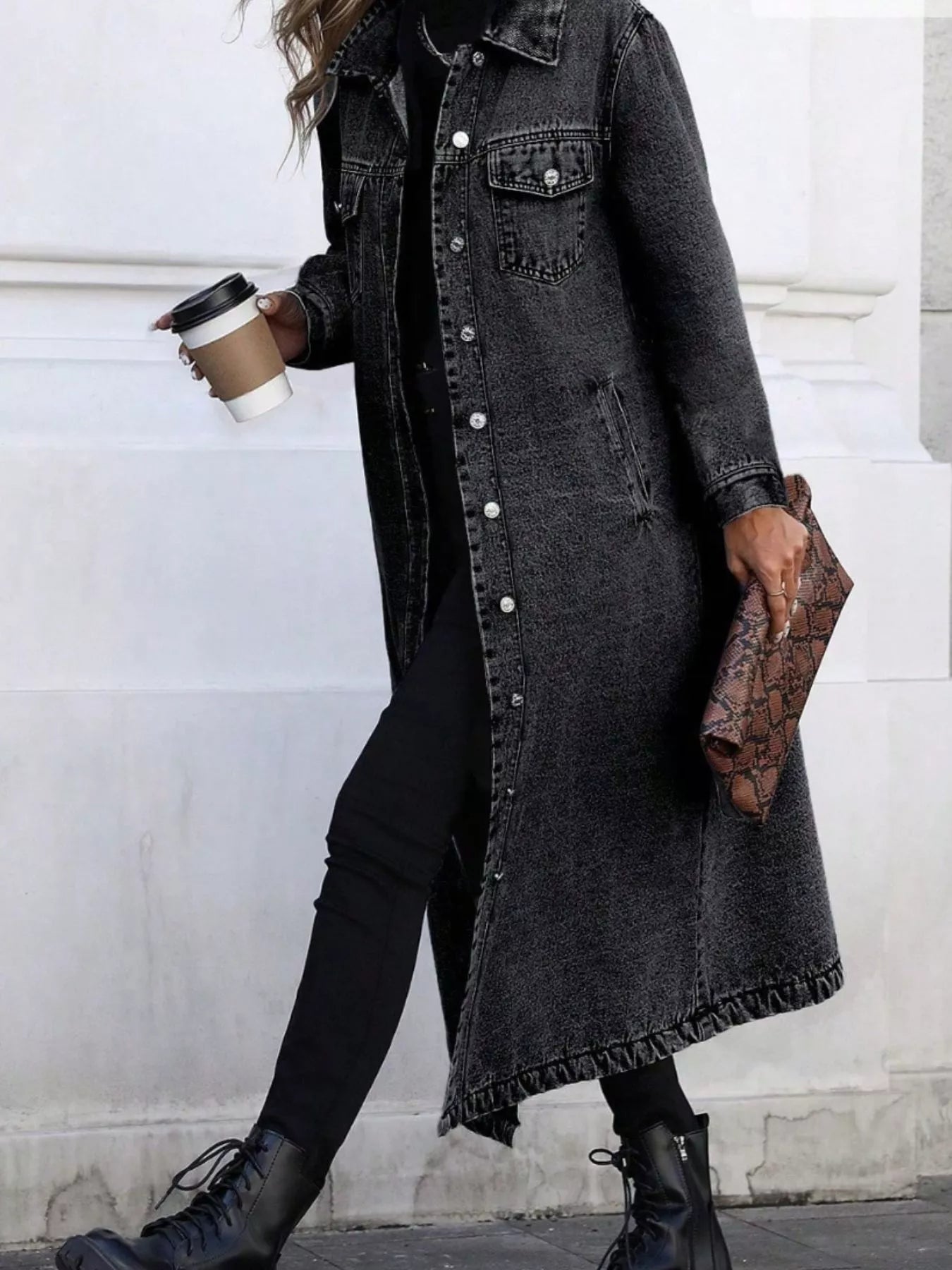 Longline Button - Front Denim Jacket - Cashmere Daisy