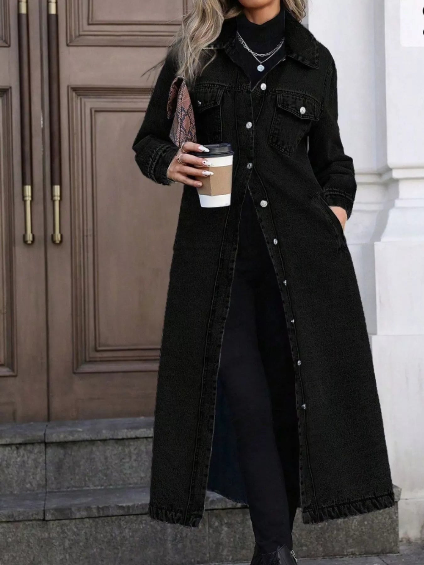 Longline Button - Front Denim Jacket - Cashmere Daisy