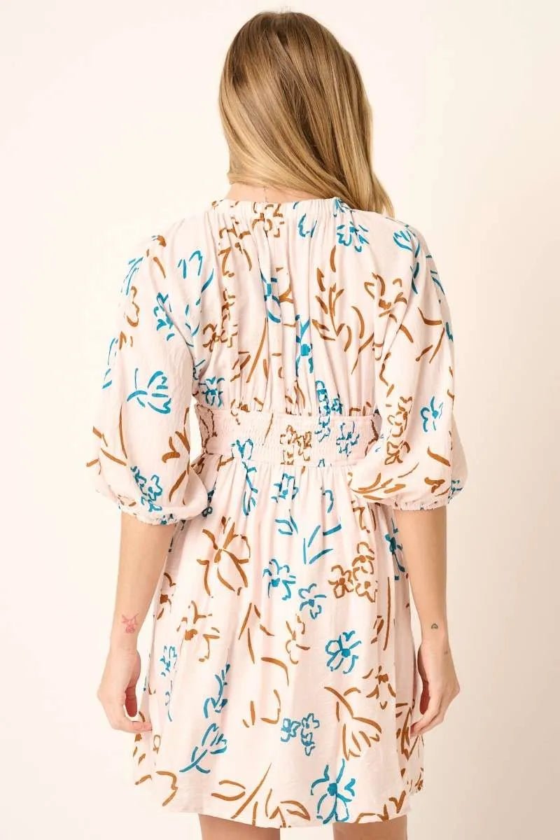 Mittoshop Floral Mini Dress – Smocked Waist & Button Detail - Cashmere Daisy