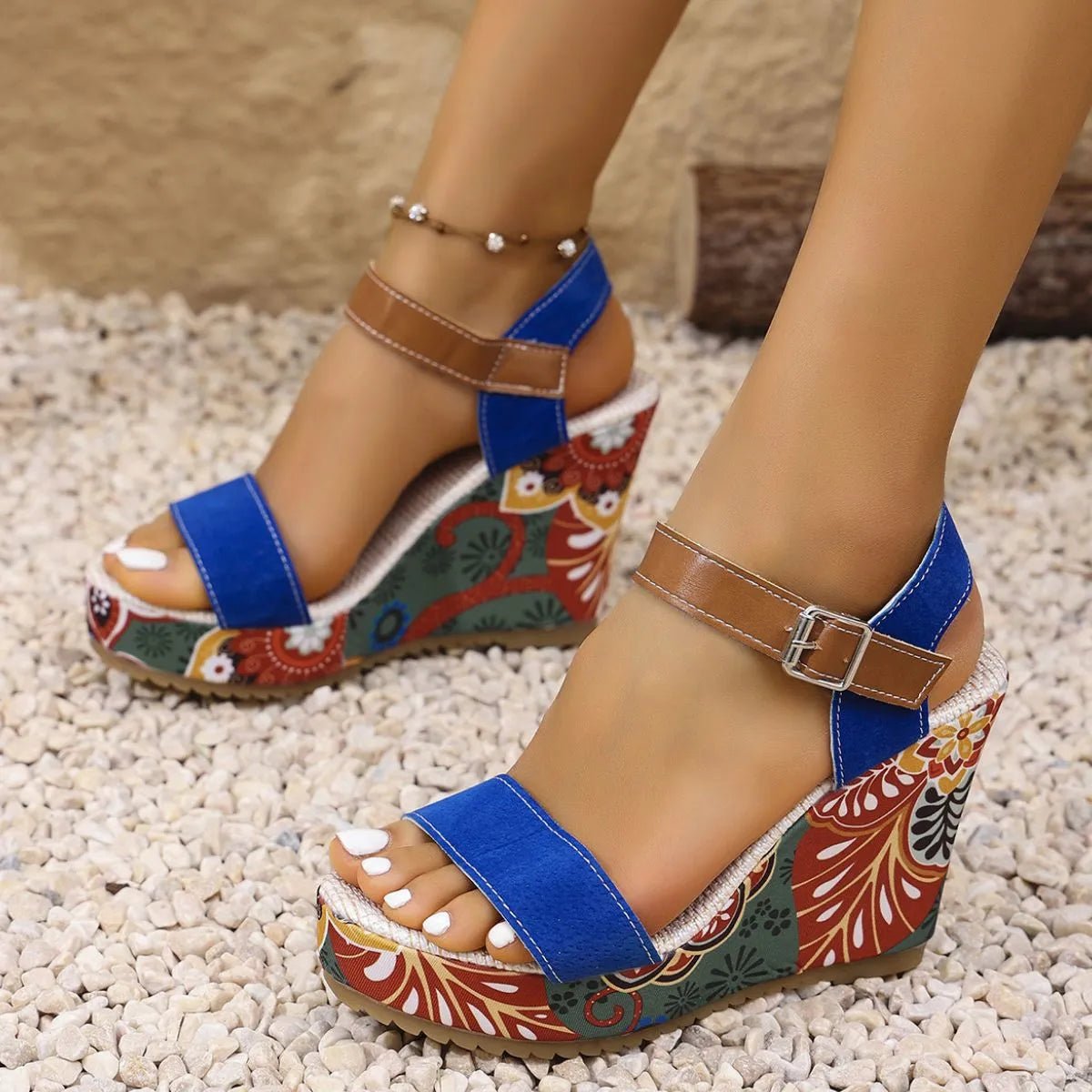 Open Toe Wedge Sandals - Cashmere Daisy
