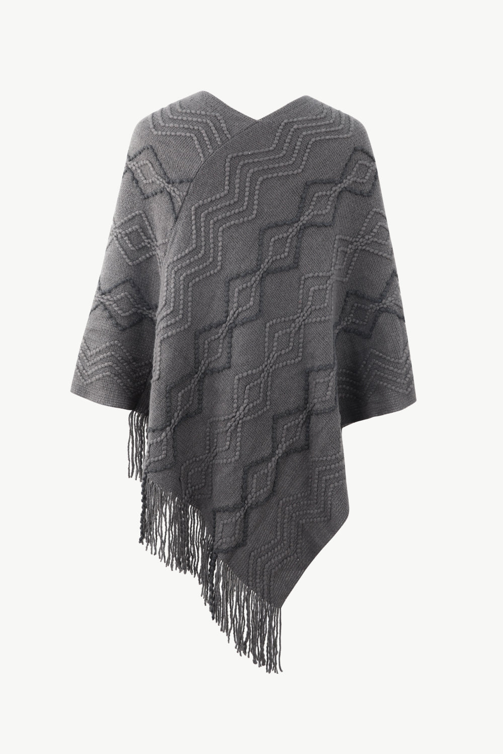 Pearl Trim V - Neck Fringe Hem Poncho - Cashmere Daisy