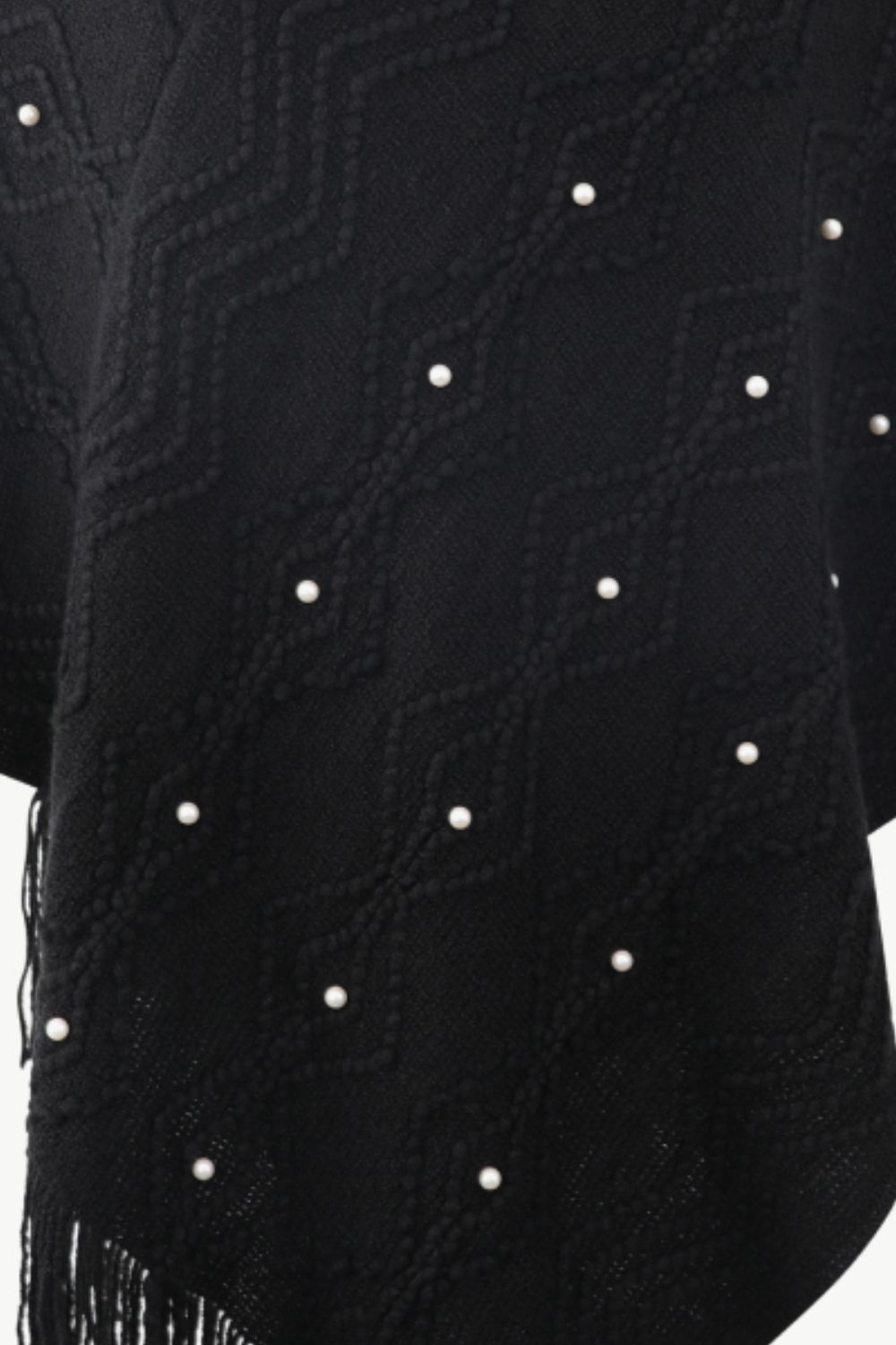 Pearl Trim V - Neck Fringe Hem Poncho - Cashmere Daisy