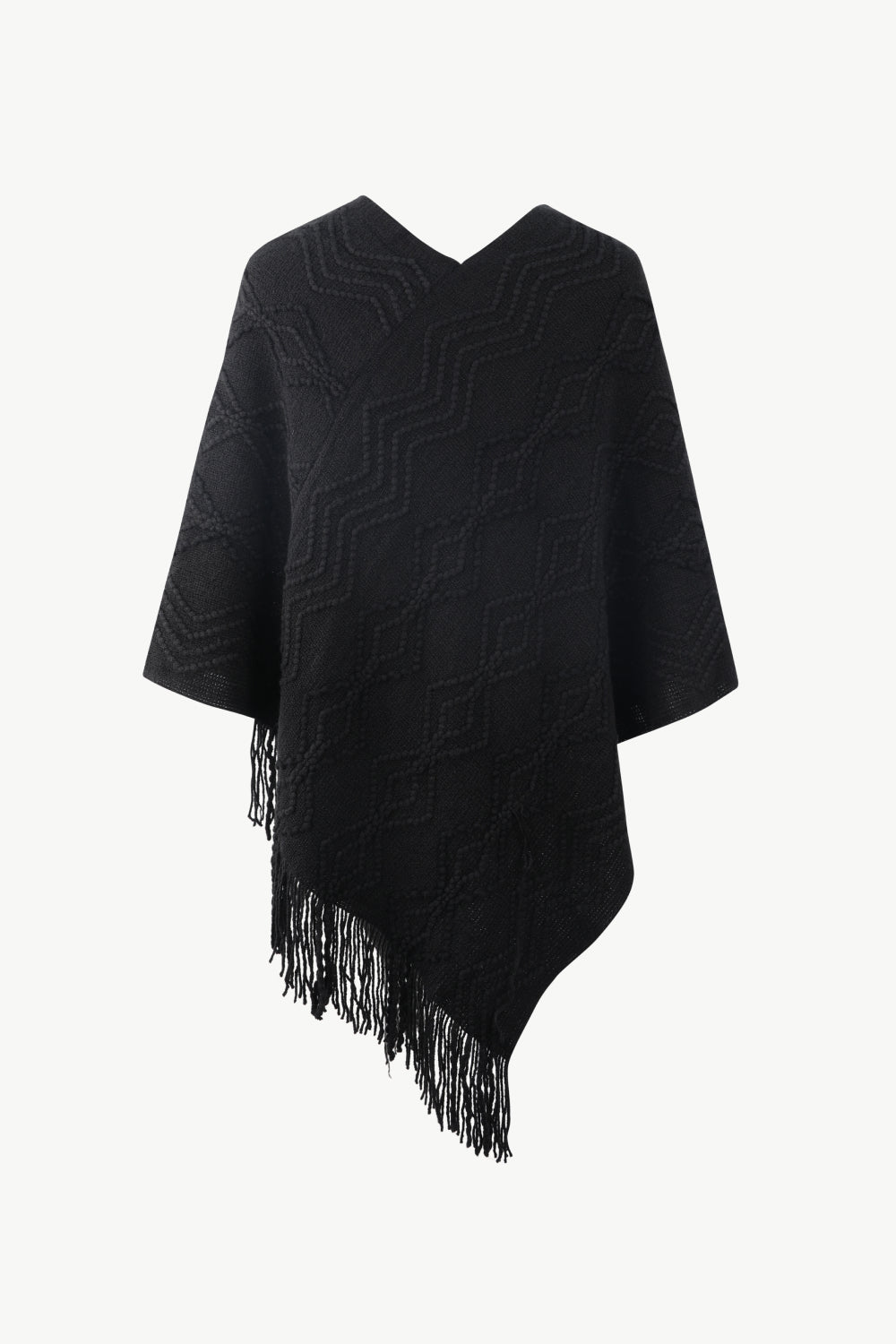 Pearl Trim V - Neck Fringe Hem Poncho - Cashmere Daisy