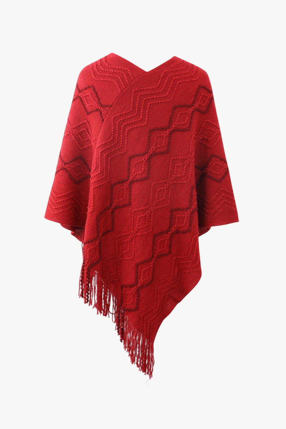 Pearl Trim V - Neck Fringe Hem Poncho - Cashmere Daisy