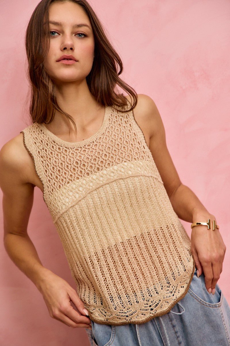 SO ME Crochet Lace Light Weight Sweater Vest - Cashmere Daisy