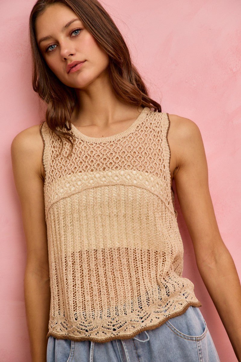 SO ME Crochet Lace Light Weight Sweater Vest - Cashmere Daisy