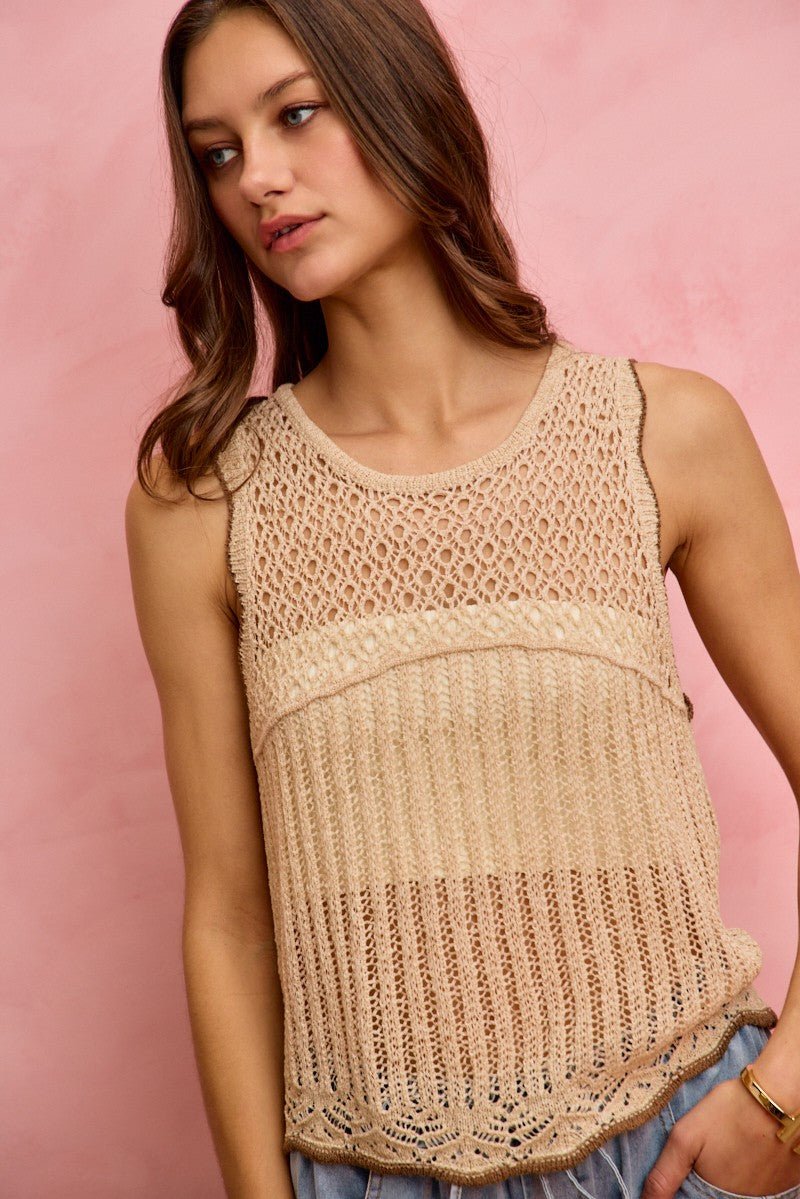 SO ME Crochet Lace Light Weight Sweater Vest - Cashmere Daisy