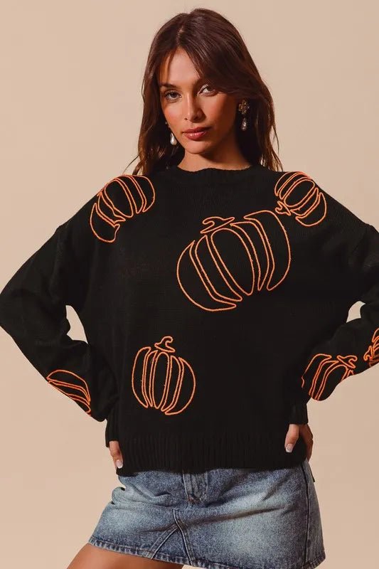 SO ME Pumpkin Embroidered Halloween Thanksgiving Sweater - Cashmere Daisy