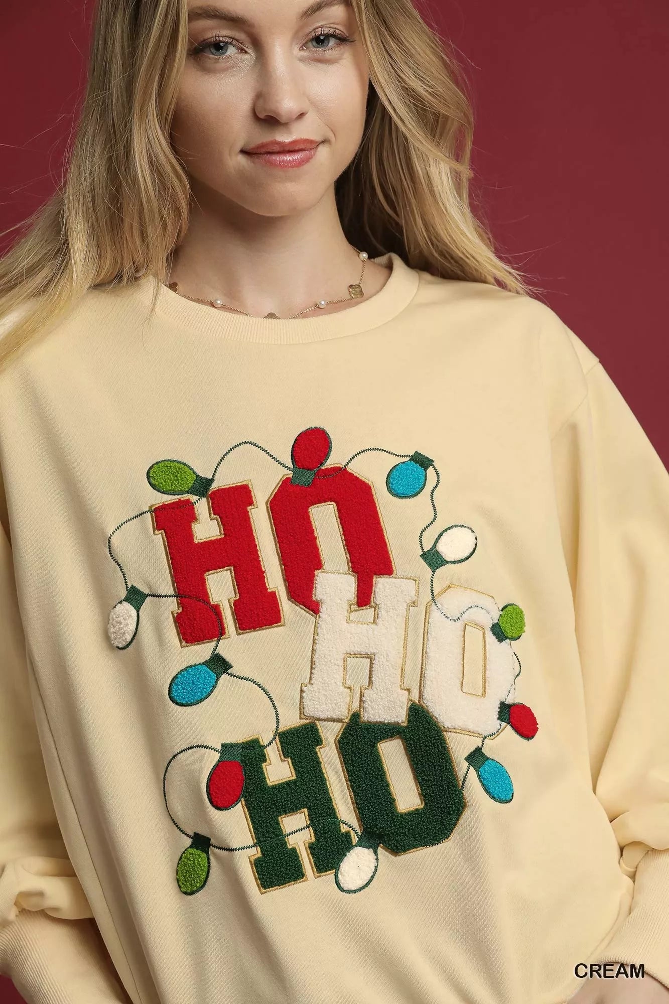 Umgee HO Applique French Terry Sweatshirt - Cashmere Daisy